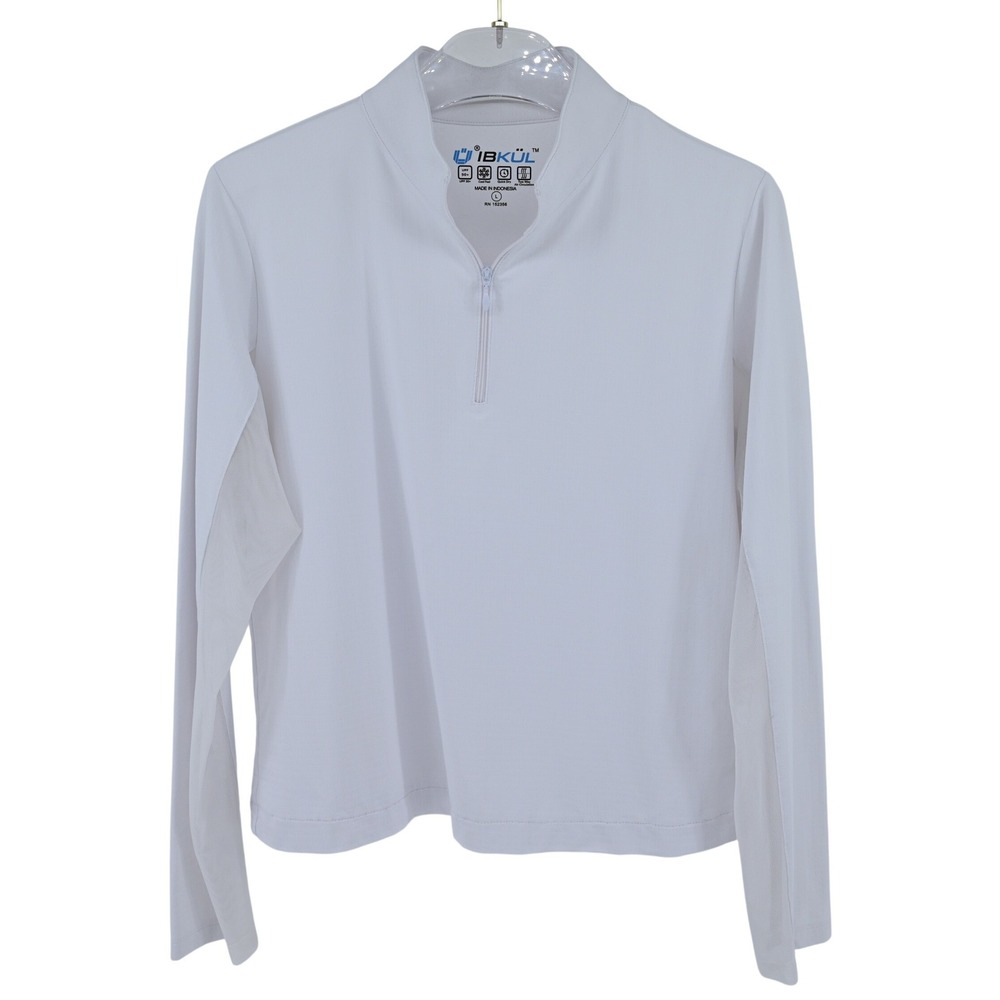IBKÜL Womens White UPF 50+ Quarter Zip Long Sleeve Sun Shirt Top Large EUC
